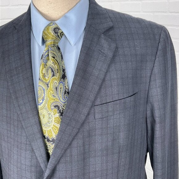Stafford Blazer Men 44R Gray Black Plaid Travel‎ Classic Fit Wool Blend Jacket - Picture 1 of 12